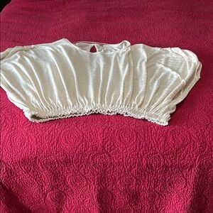 Free People Cream Ruched Crop Blouse